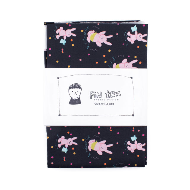 生地 FiN tex-フィンテックス- エプロンうさぎ 約140cm幅×50cmカット（OKF-031） 3BK.ブラック 09Ae06_